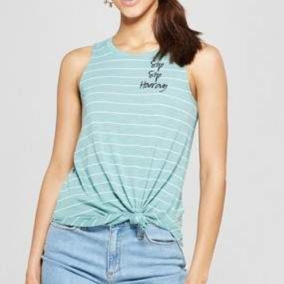 Zoe + Liv Tops - Zoe+Liv Women's Sip Sip Horray Embroidered Stripe Graphic Tank Teal tank…